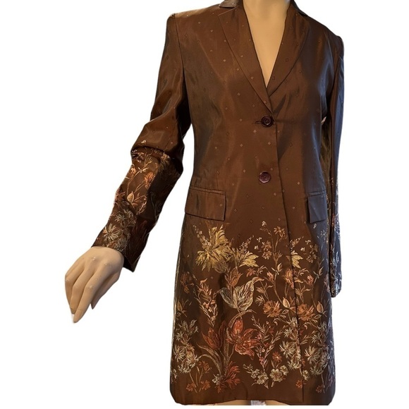 Whistles Brown Long Blazer with Floral Embroidery 4 - Picture 2 of 8